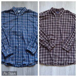 Bundle Lot Mens XXL SADDLEBRED Plaid L/S Button Down Dress Shirts Blue & Brown